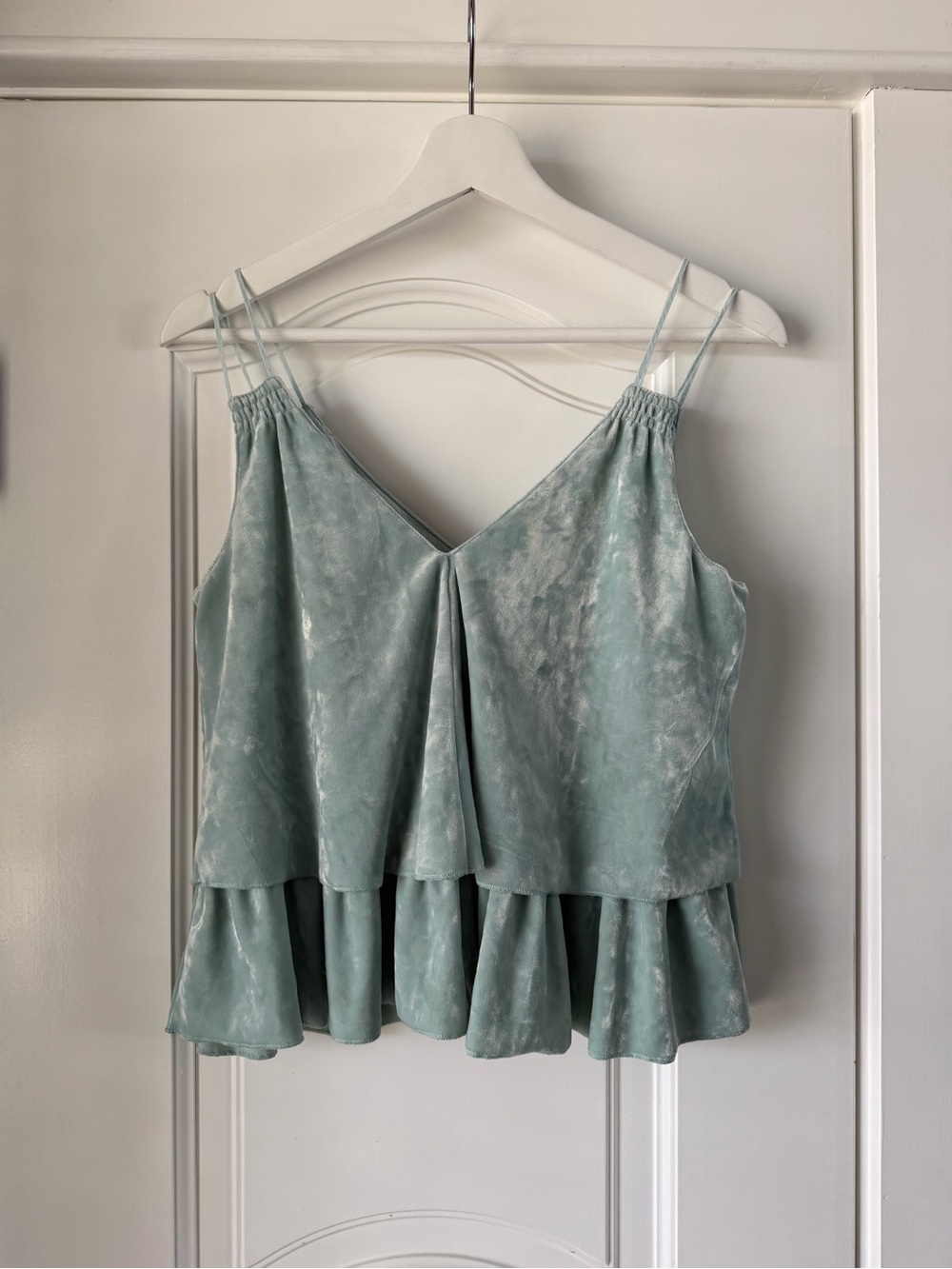 Aerie Light Sage Velvet Ruffle Cami Tank Top